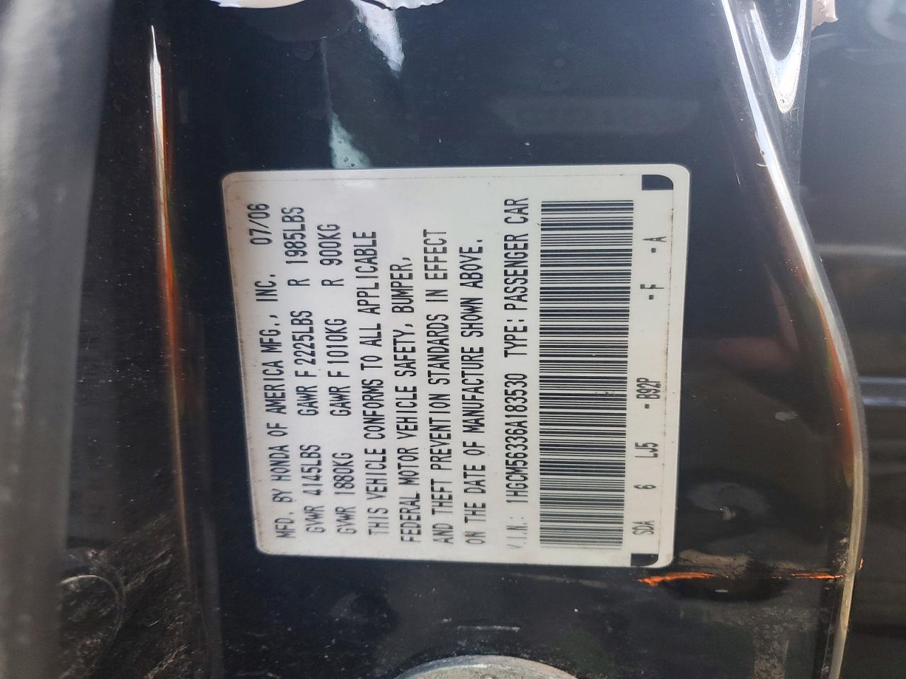 2006 HONDA ACCORD SE photo 13