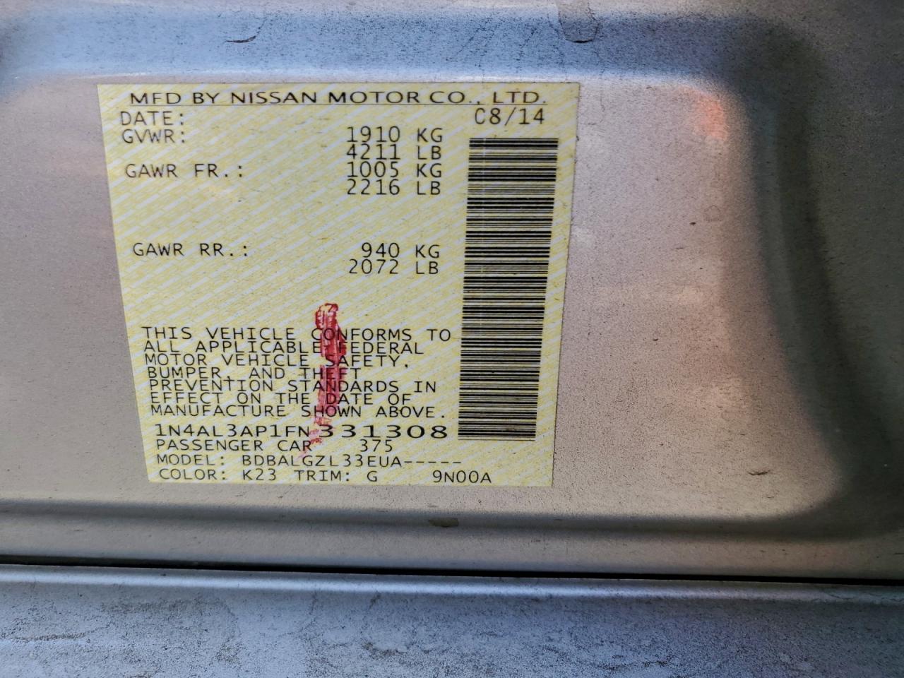 2015 NISSAN ALTIMA 2.5 photo 12