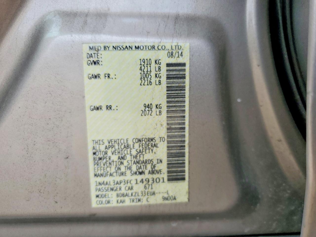 2015 NISSAN ALTIMA 2.5 photo 12
