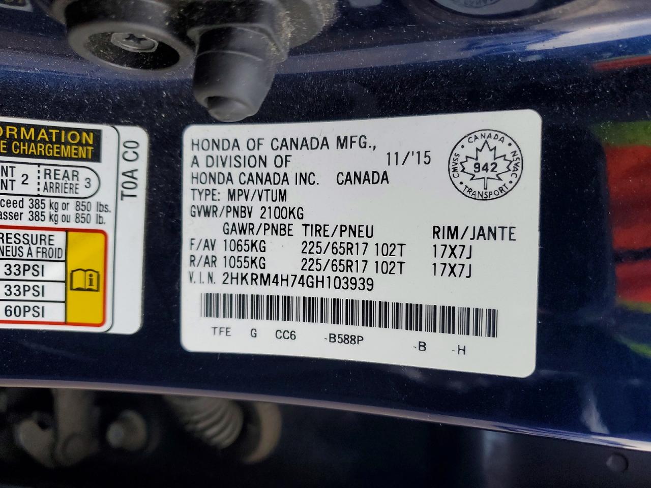 2016 HONDA CR-V EXL photo 13
