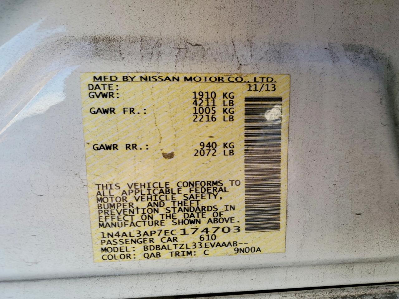 2014 NISSAN ALTIMA 2.5 SV photo 12