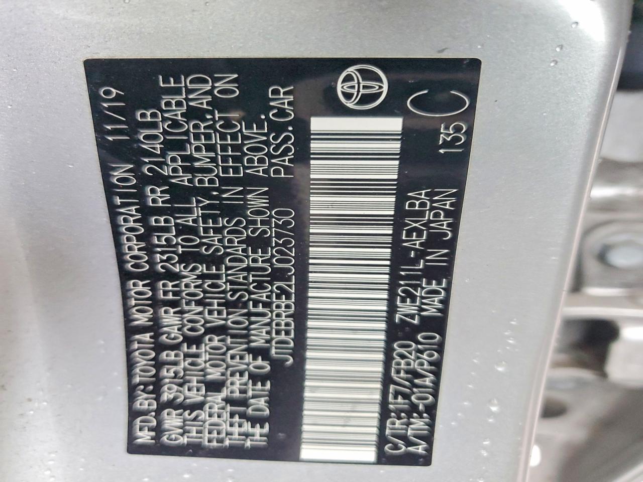 2020 TOYOTA COROLLA LE photo 12