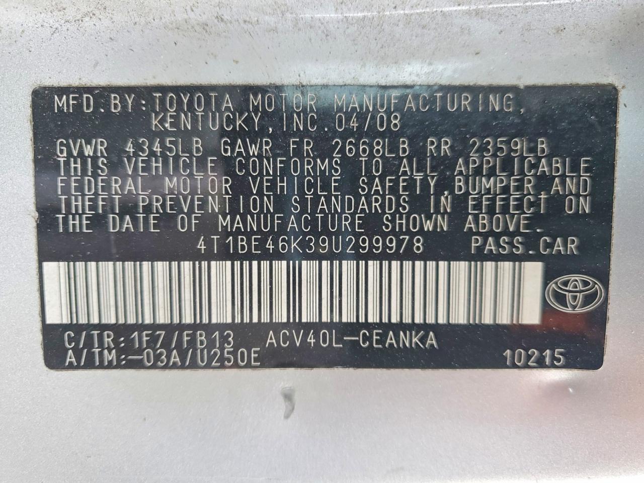 2009 TOYOTA CAMRY BASE photo 13