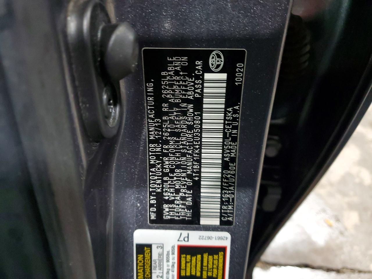 2014 TOYOTA CAMRY L photo 12
