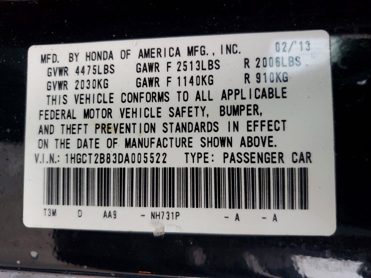 2013 HONDA ACCORD EXL photo 12