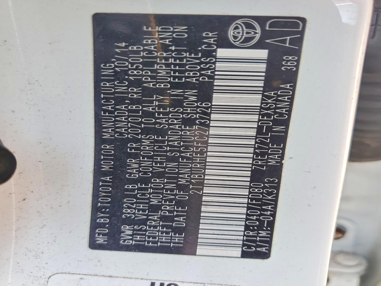 2015 TOYOTA COROLLA L photo 13