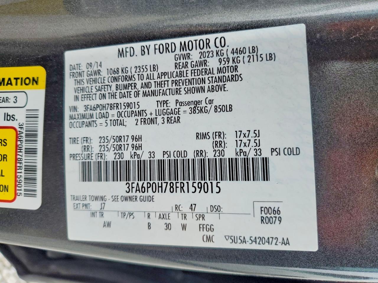 2015 FORD FUSION SE photo 12