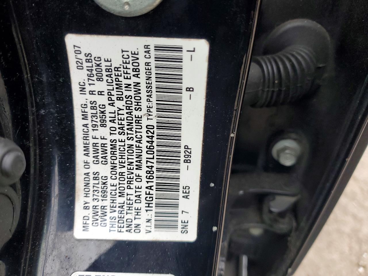 2007 HONDA CIVIC EX photo 12