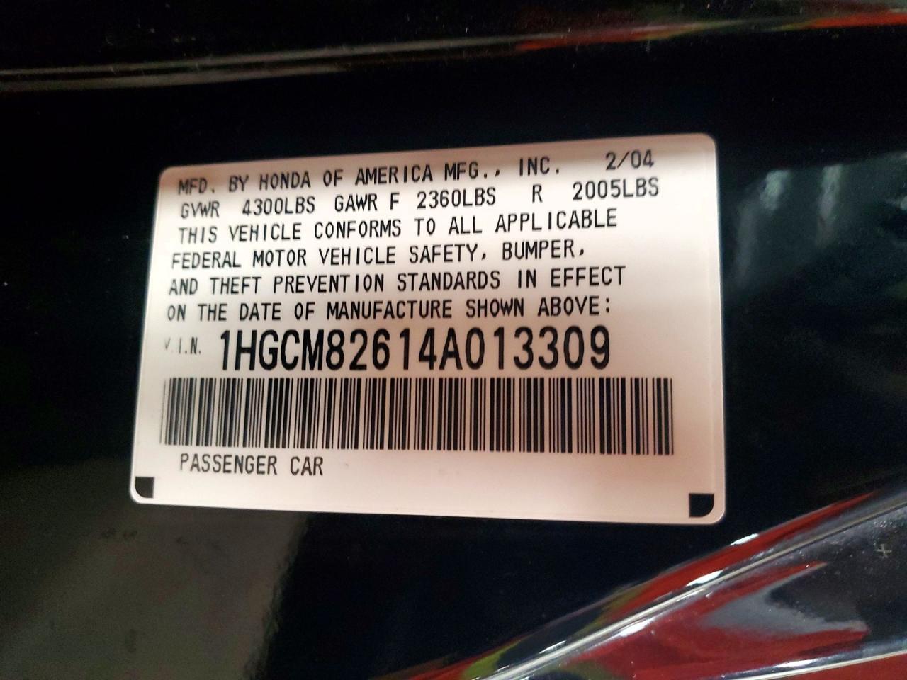 2004 HONDA ACCORD EX photo 12