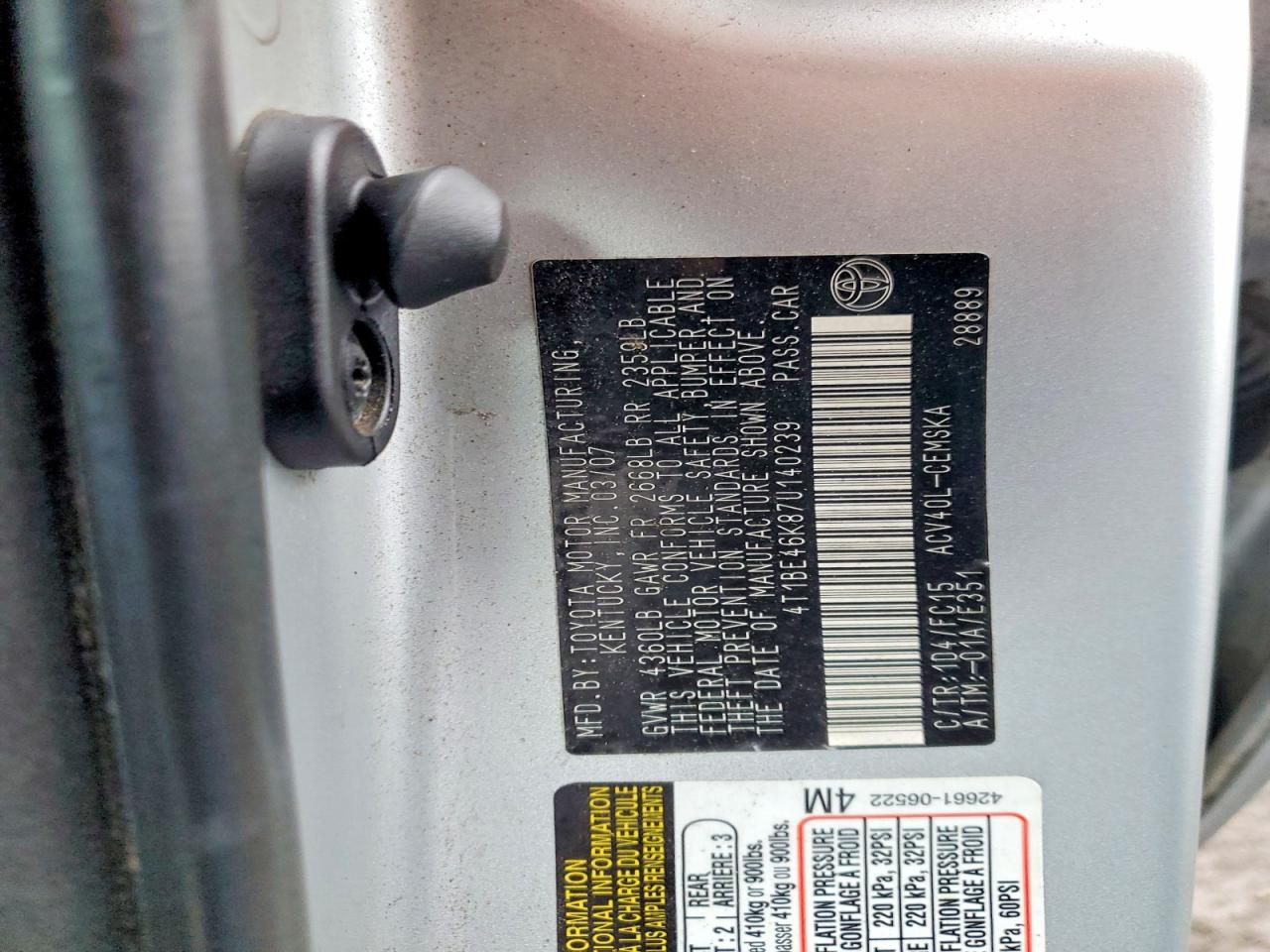 2007 TOYOTA CAMRY CE photo 12