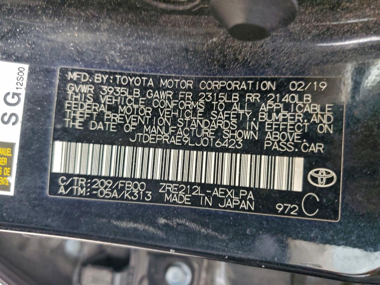 2020 TOYOTA COROLLA LE photo 13