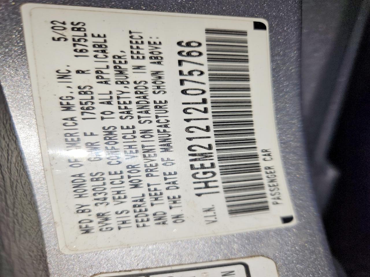 2002 HONDA CIVIC DX photo 12