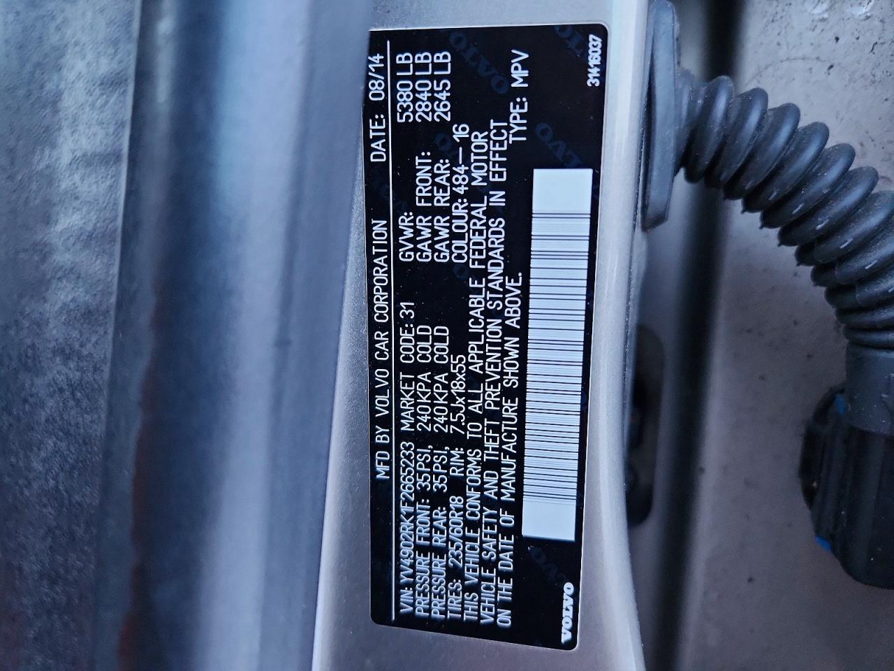 2015 VOLVO XC60 T6 PREMIER photo 13