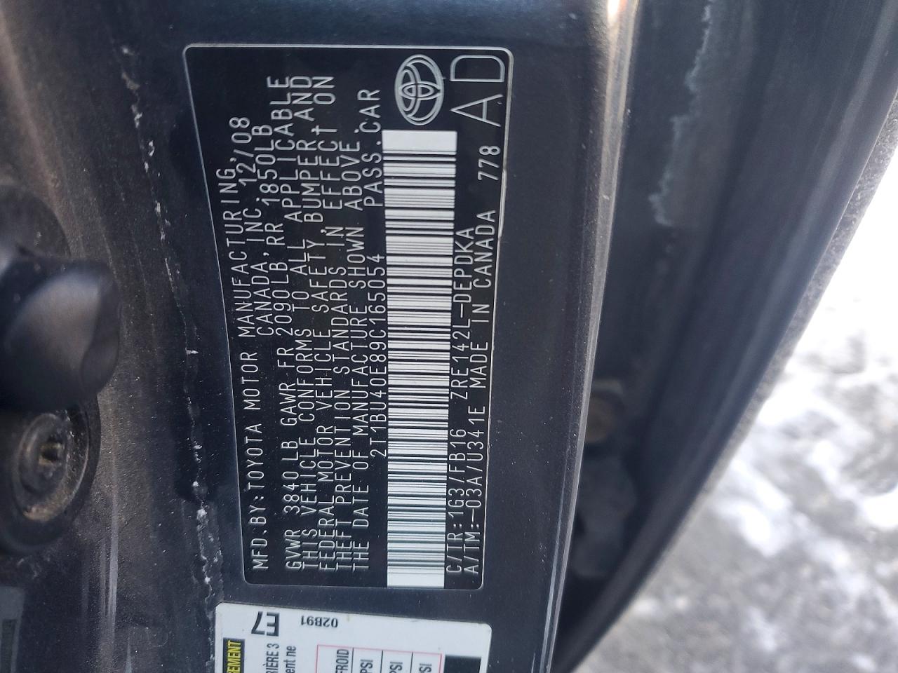 2009 TOYOTA COROLLA BASE photo 12