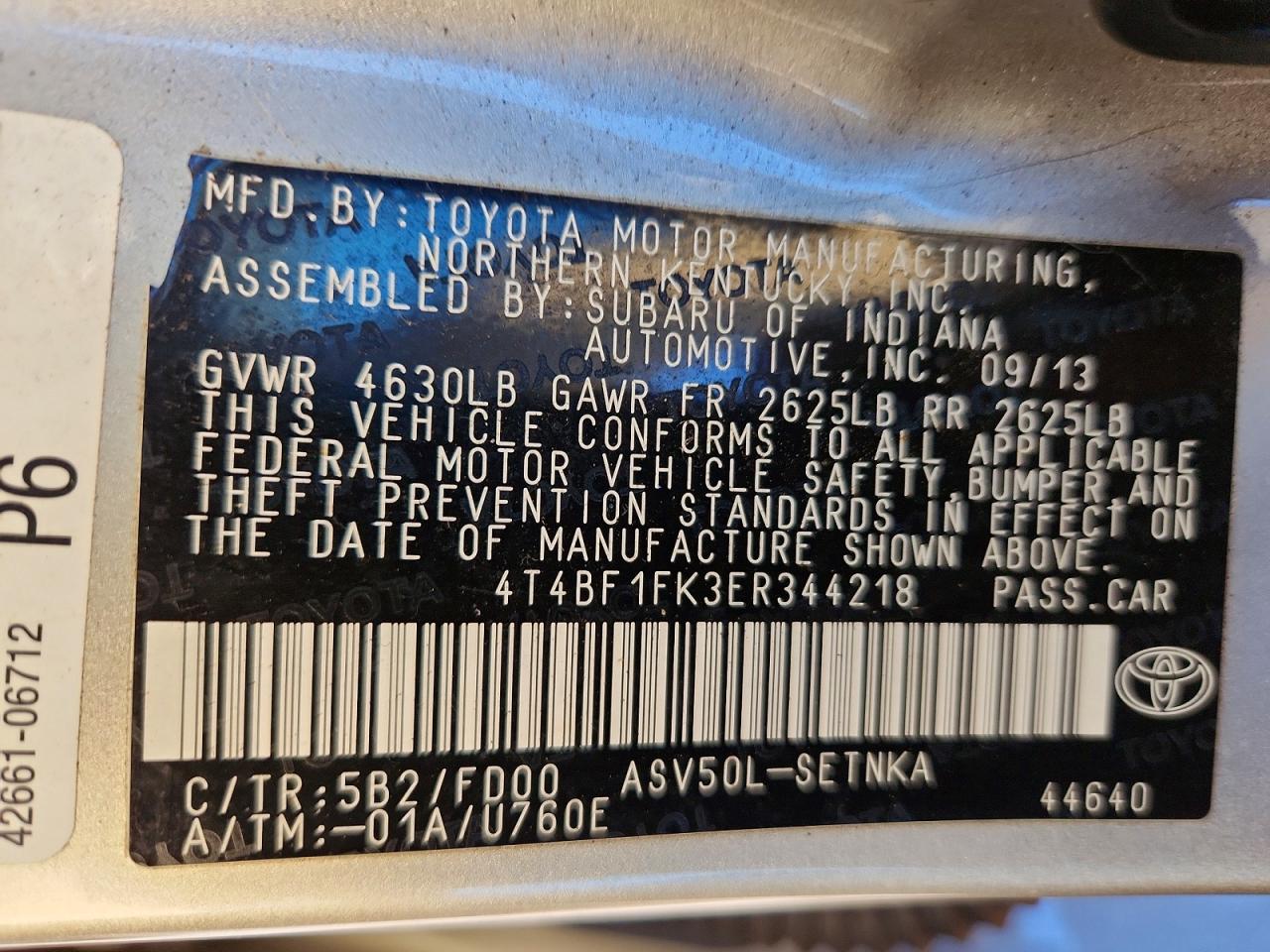 2014 TOYOTA CAMRY L photo 12