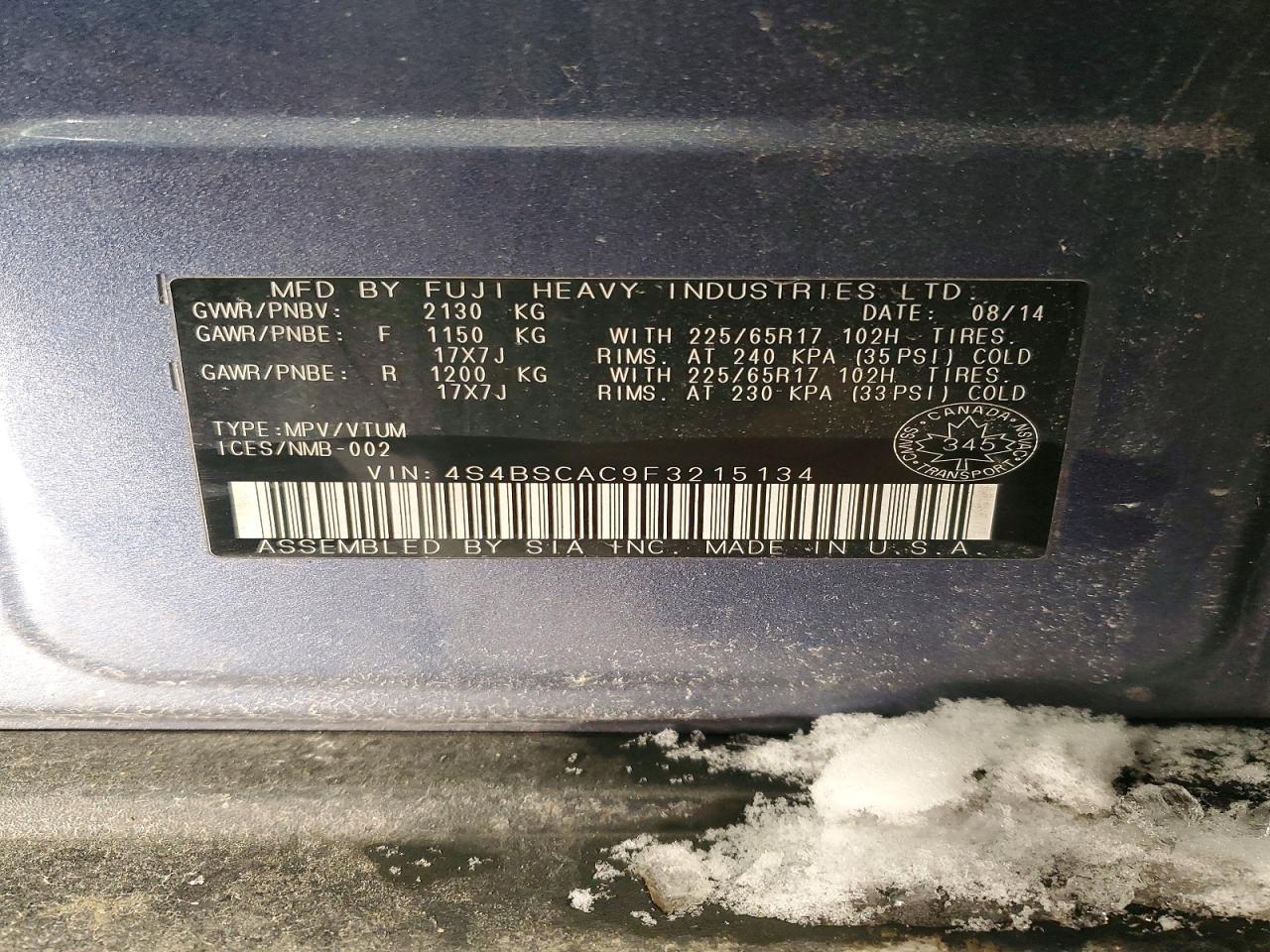 2015 SUBARU OUTBACK 2.5I photo 13