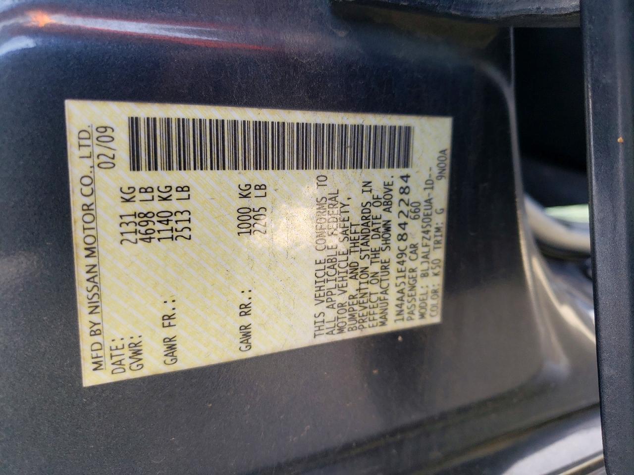 2009 NISSAN MAXIMA S photo 12