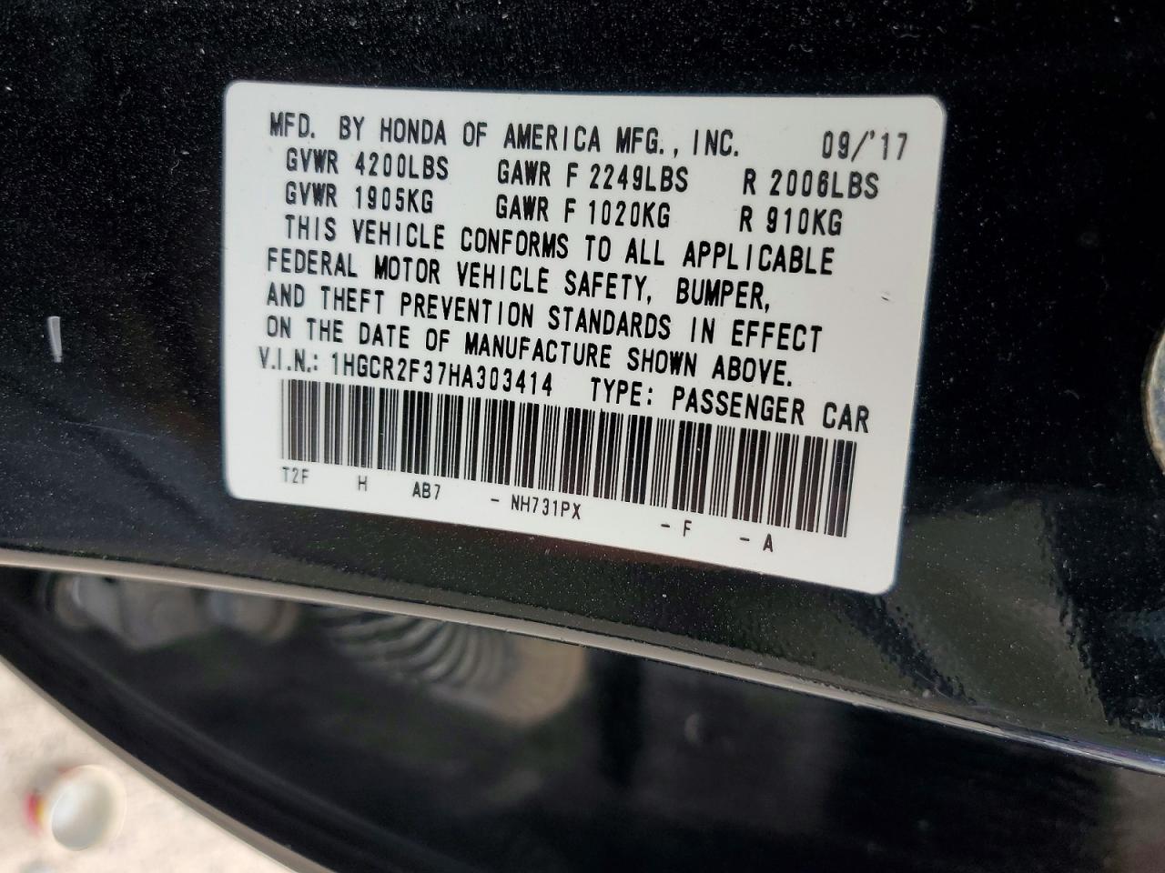 2017 HONDA ACCORD LX photo 12