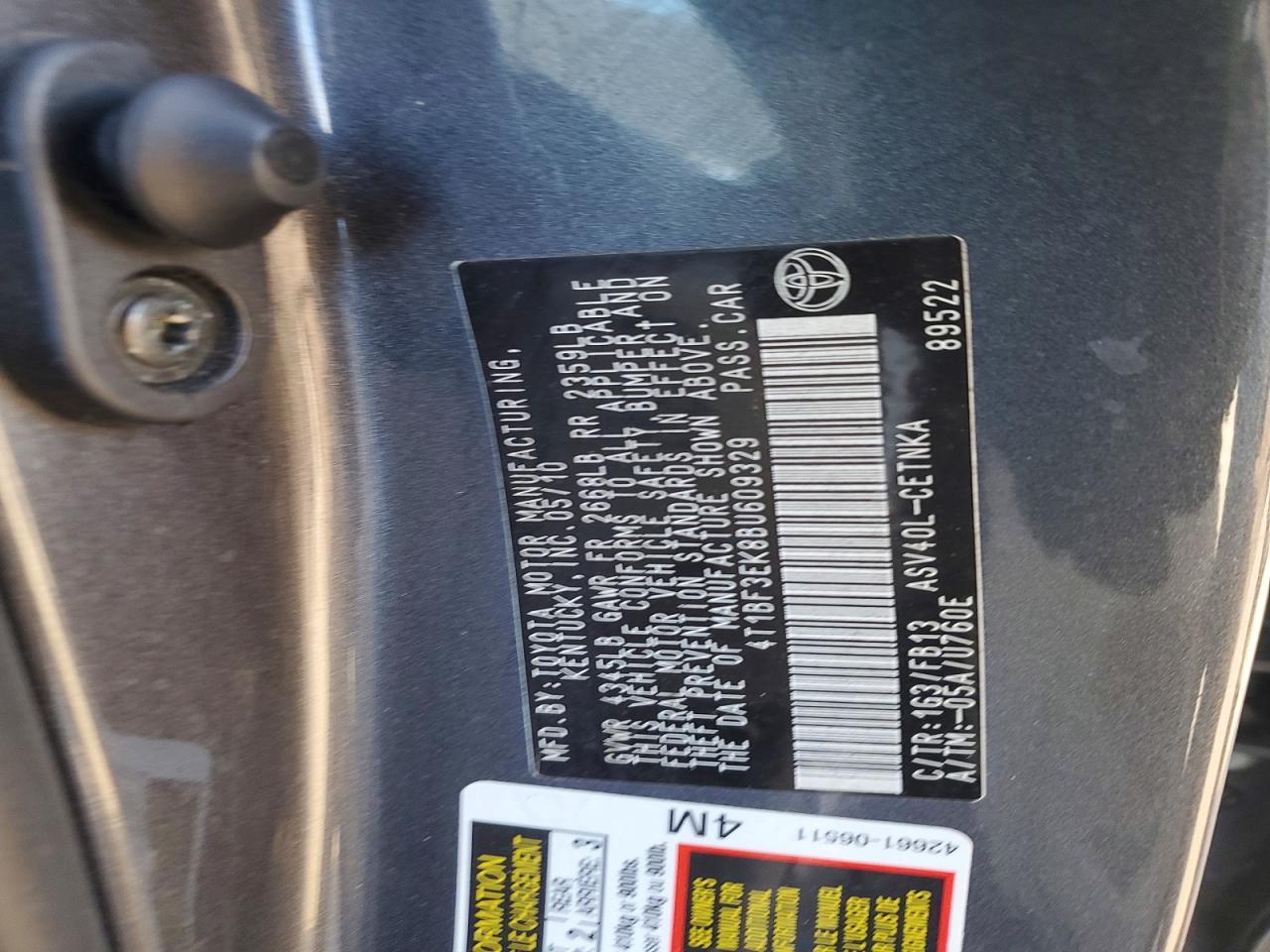 2011 TOYOTA CAMRY BASE photo 12