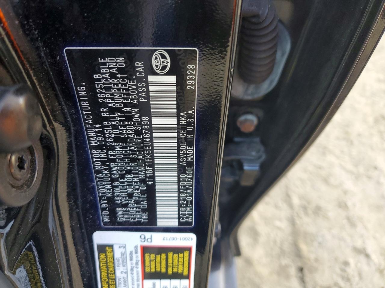 2014 TOYOTA CAMRY L photo 12