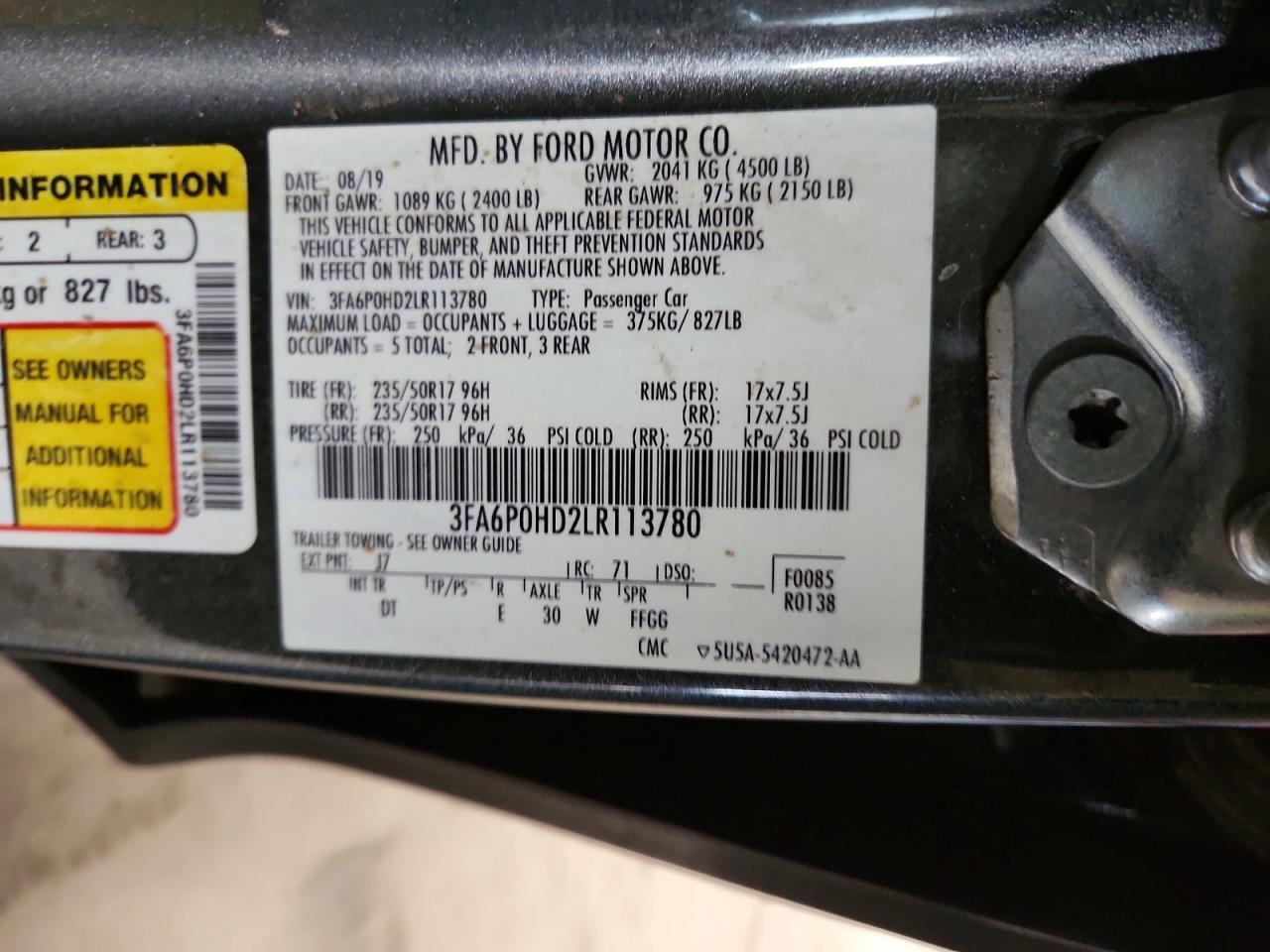 2020 FORD FUSION SE photo 12