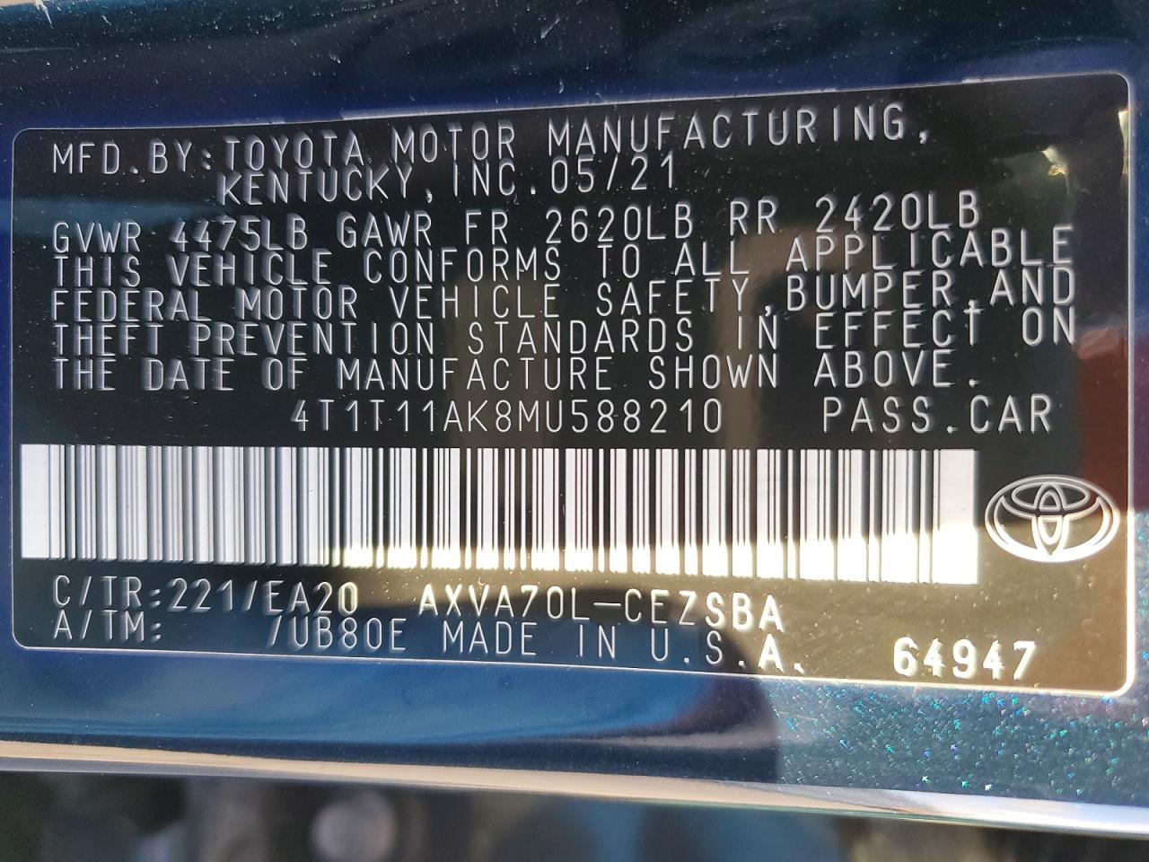 2021 TOYOTA CAMRY SE photo 25