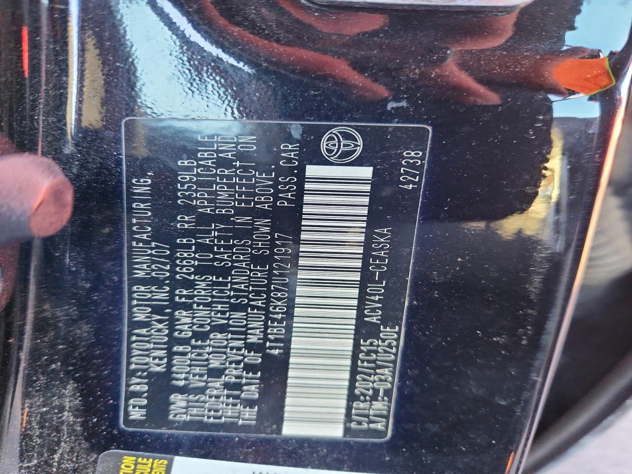 2007 TOYOTA CAMRY CE photo 12