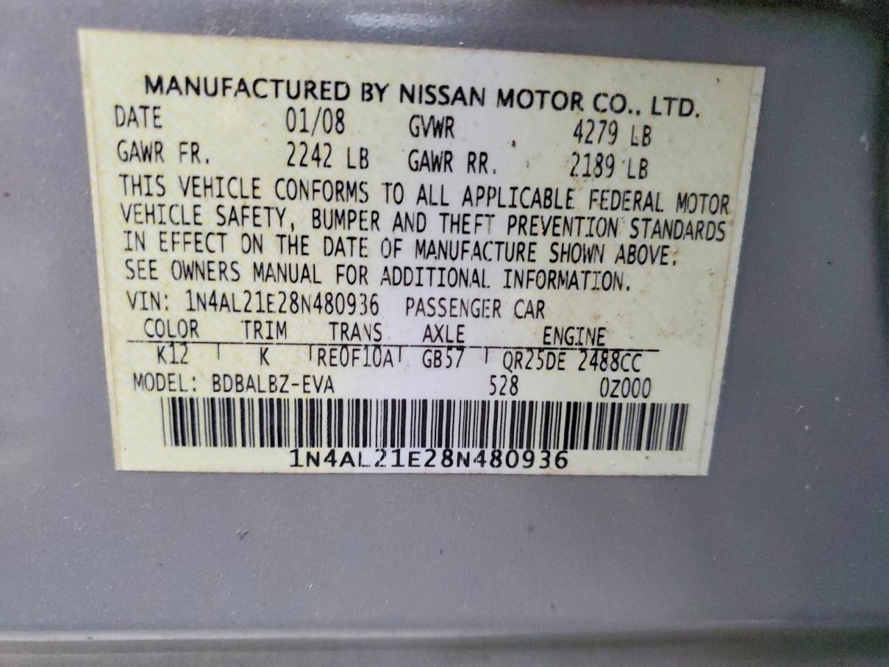 2008 NISSAN ALTIMA 2.5 photo 12
