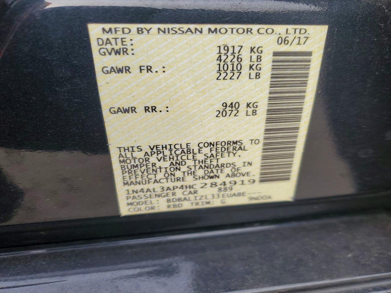 2017 NISSAN ALTIMA 2.5 photo 12