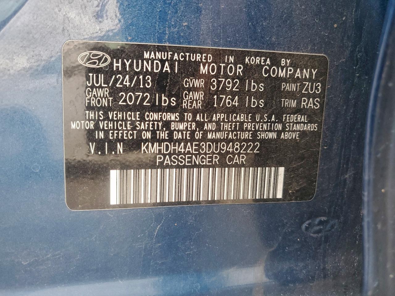 2013 HYUNDAI ELANTRA GLS photo 12