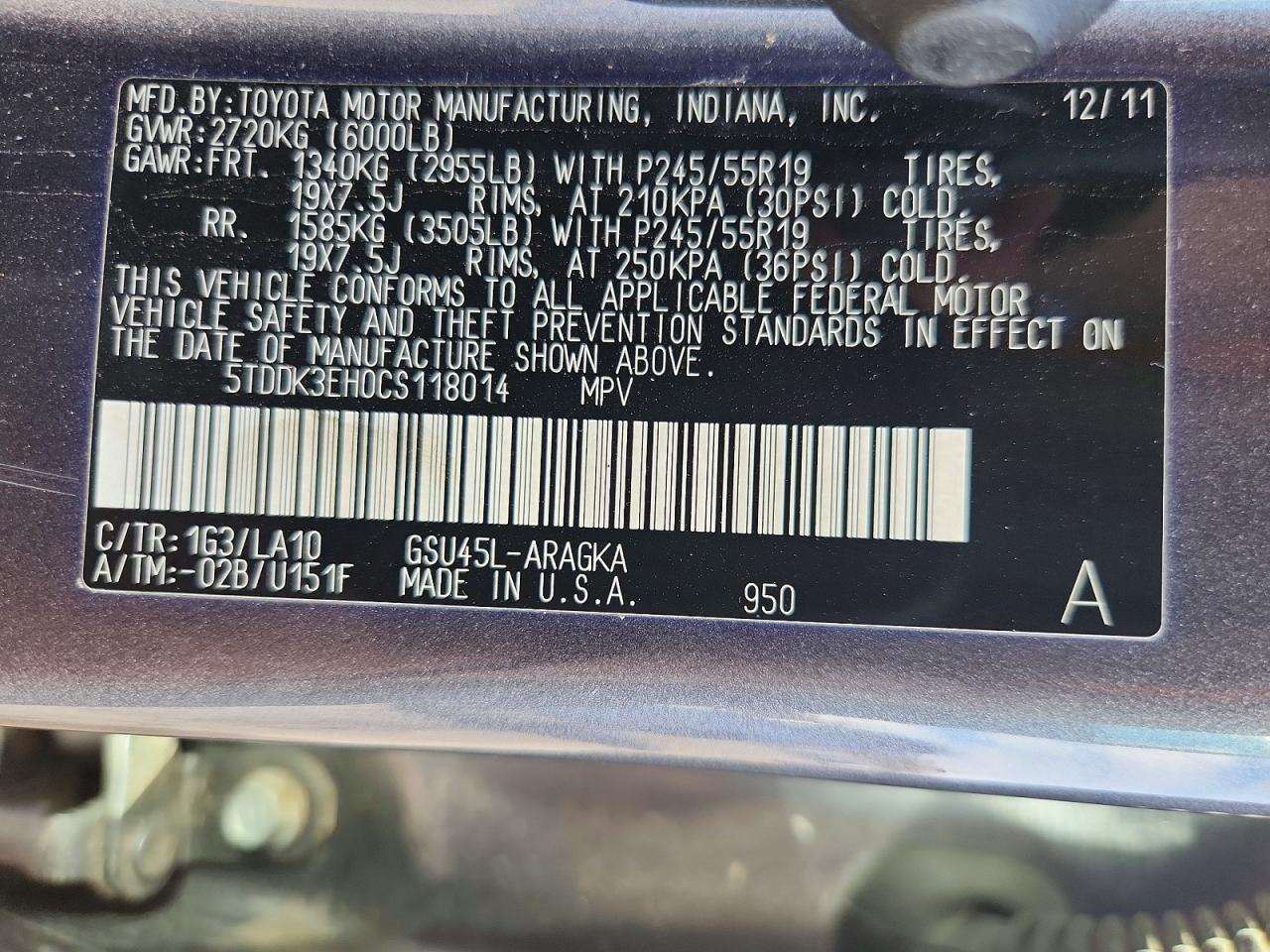 2012 TOYOTA HIGHLANDER LIMITED photo 14