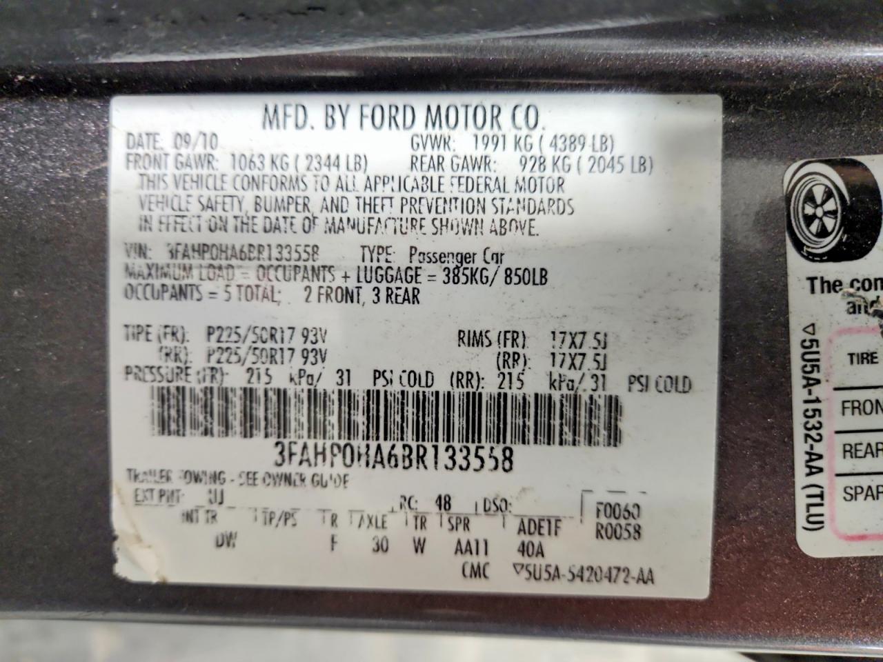 2011 FORD FUSION SE photo 12