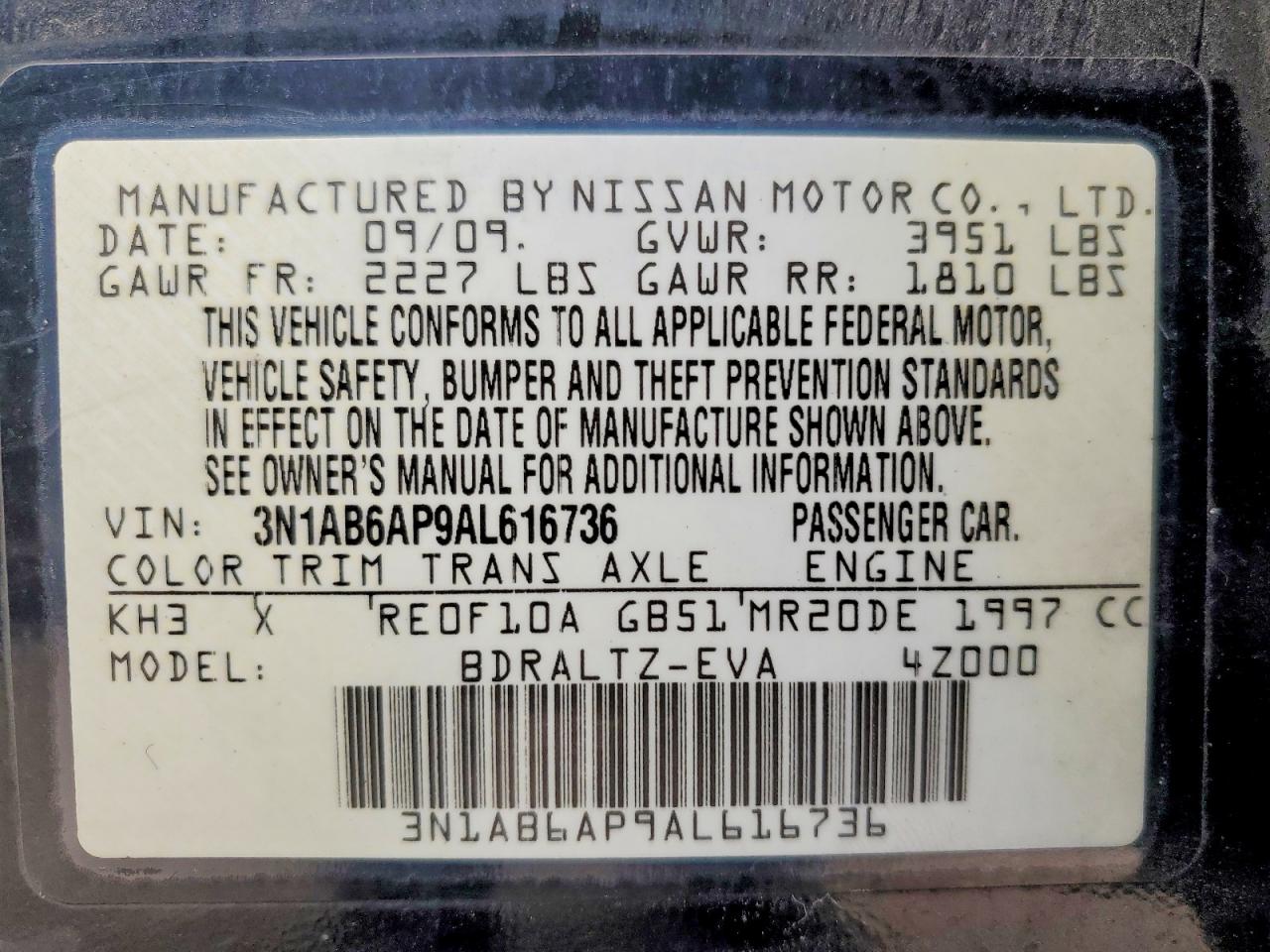 2010 NISSAN SENTRA 2.0 photo 12