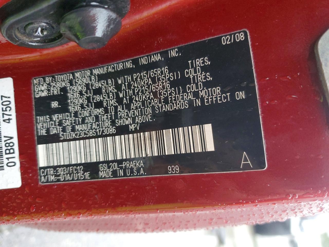 2008 TOYOTA SIENNA CE photo 14