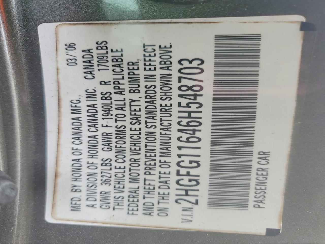 2006 HONDA CIVIC LX photo 12