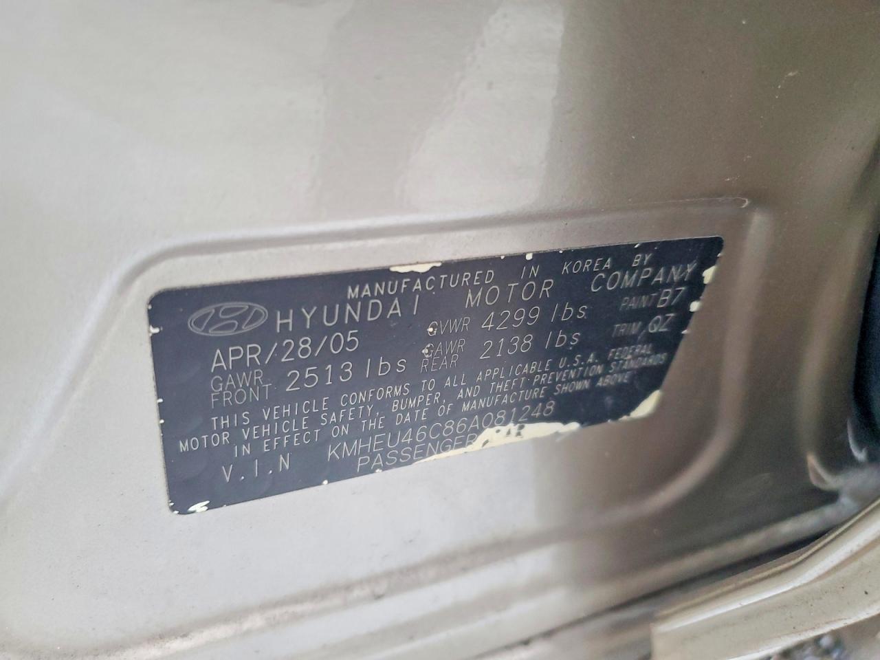 2006 HYUNDAI SONATA GLS photo 23
