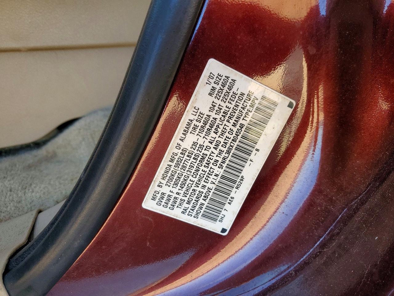 2007 HONDA ODYSSEY TOURING photo 13