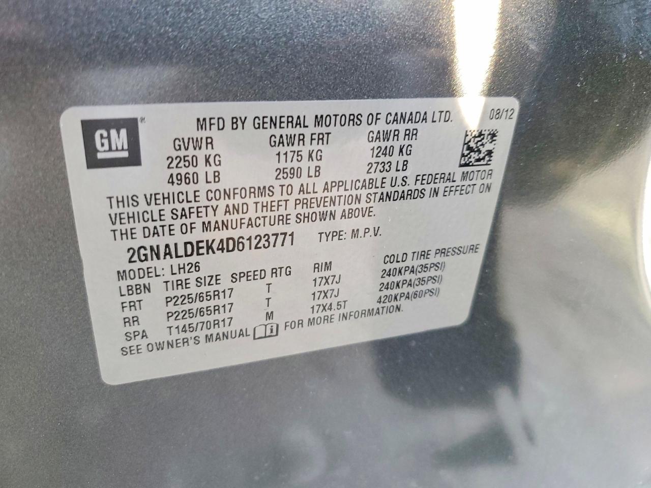 2013 CHEVROLET EQUINOX LT photo 14
