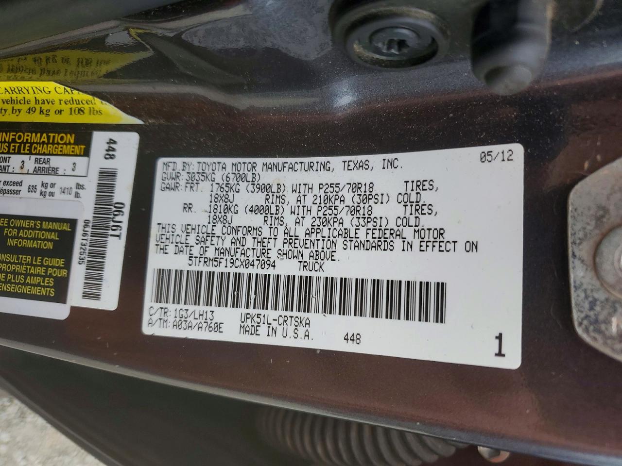 2012 TOYOTA TUNDRA DOUBLE CAB SR5 photo 12