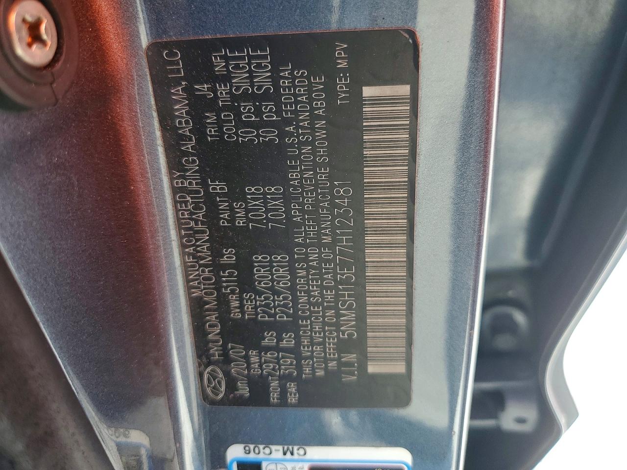 2007 HYUNDAI SANTA FE SE photo 13