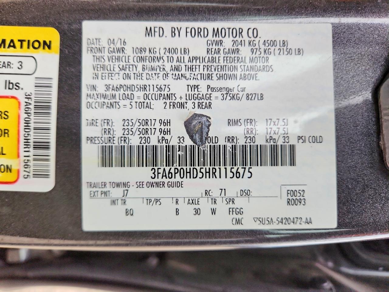 2017 FORD FUSION SE photo 12