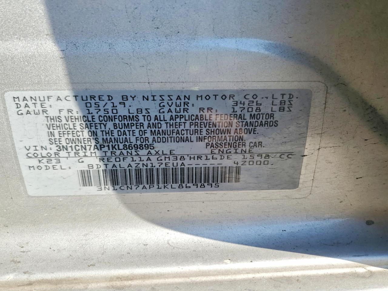 2019 NISSAN VERSA S photo 13