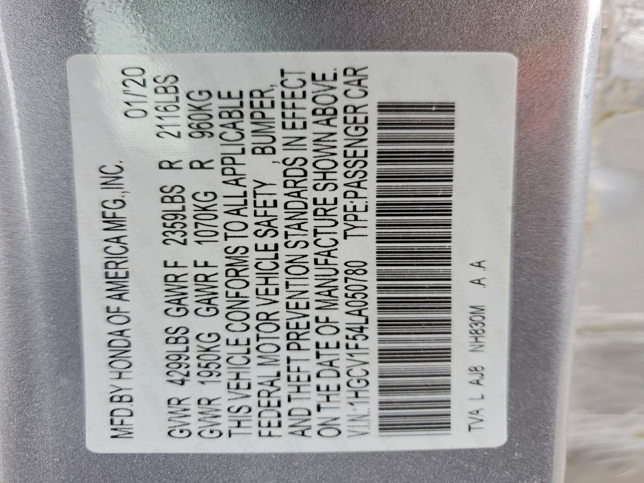 2020 HONDA ACCORD EXL photo 25
