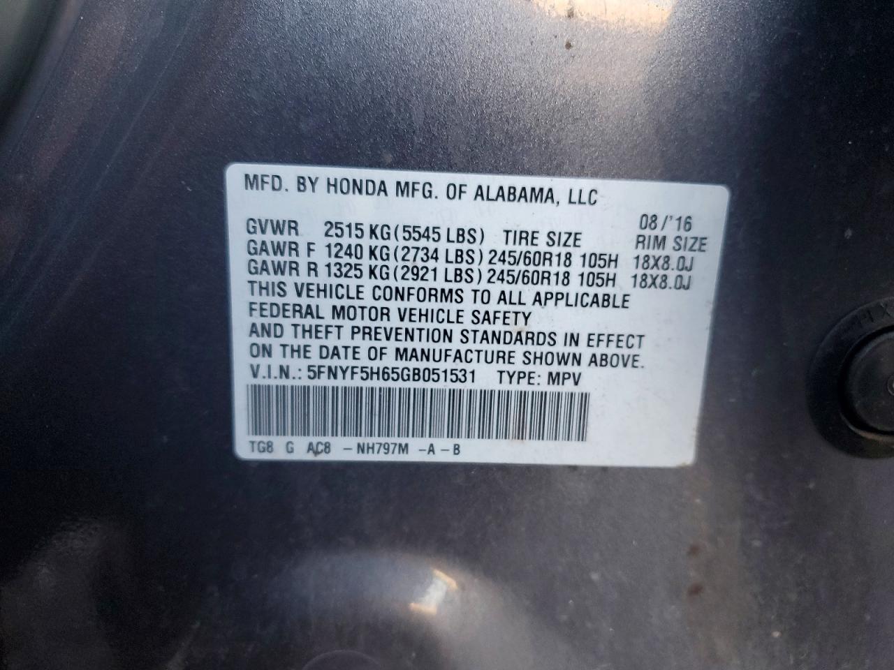 2016 HONDA PILOT EXL photo 14