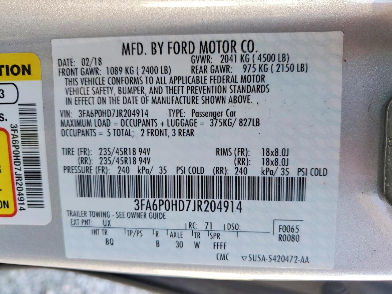 2018 FORD FUSION SE photo 12