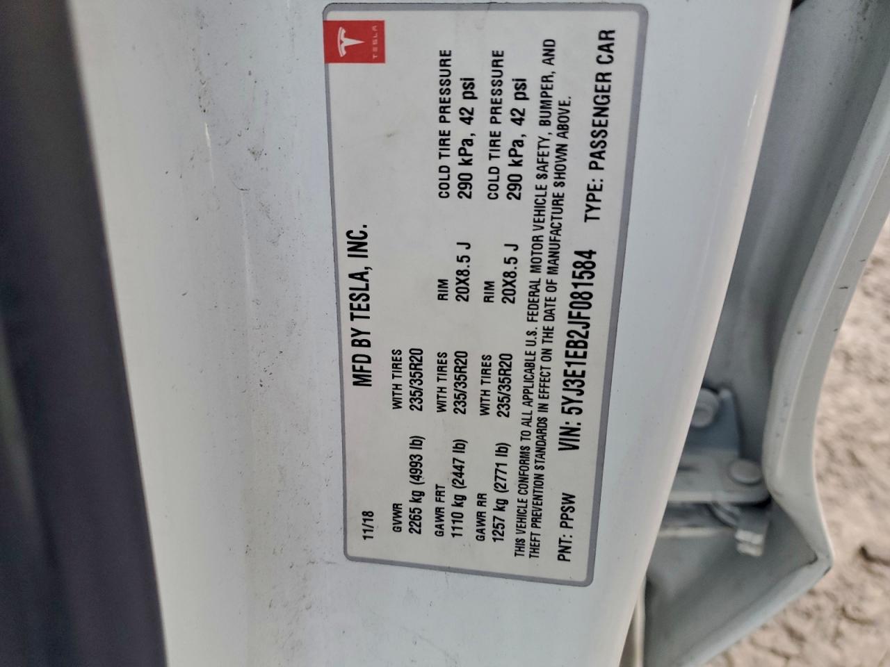 2018 TESLA MODEL 3 photo 12