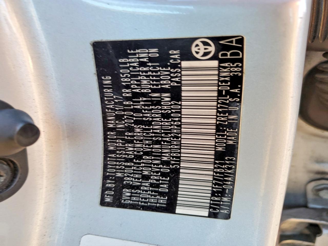 2017 TOYOTA COROLLA L photo 12