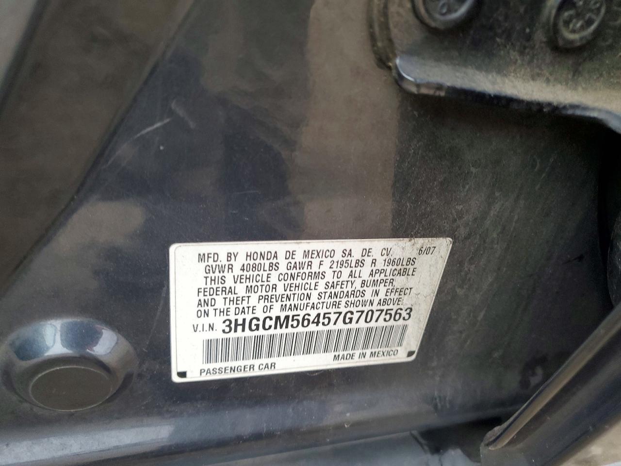 2007 HONDA ACCORD LX photo 12