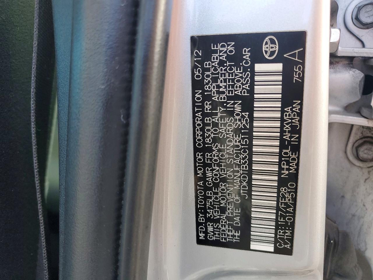 2012 TOYOTA PRIUS C photo 12