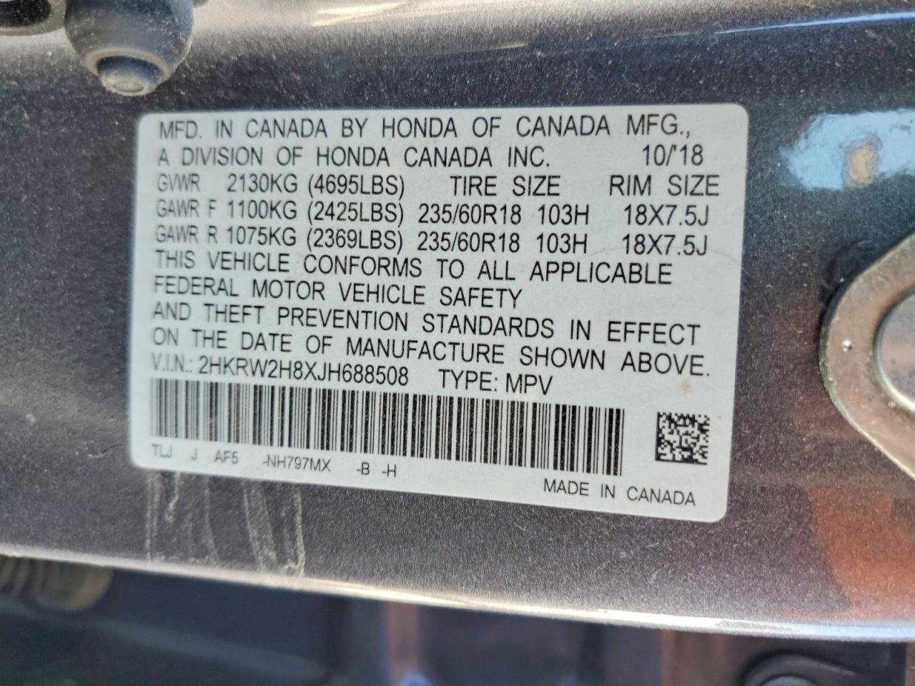 2018 HONDA CR-V EXL photo 14